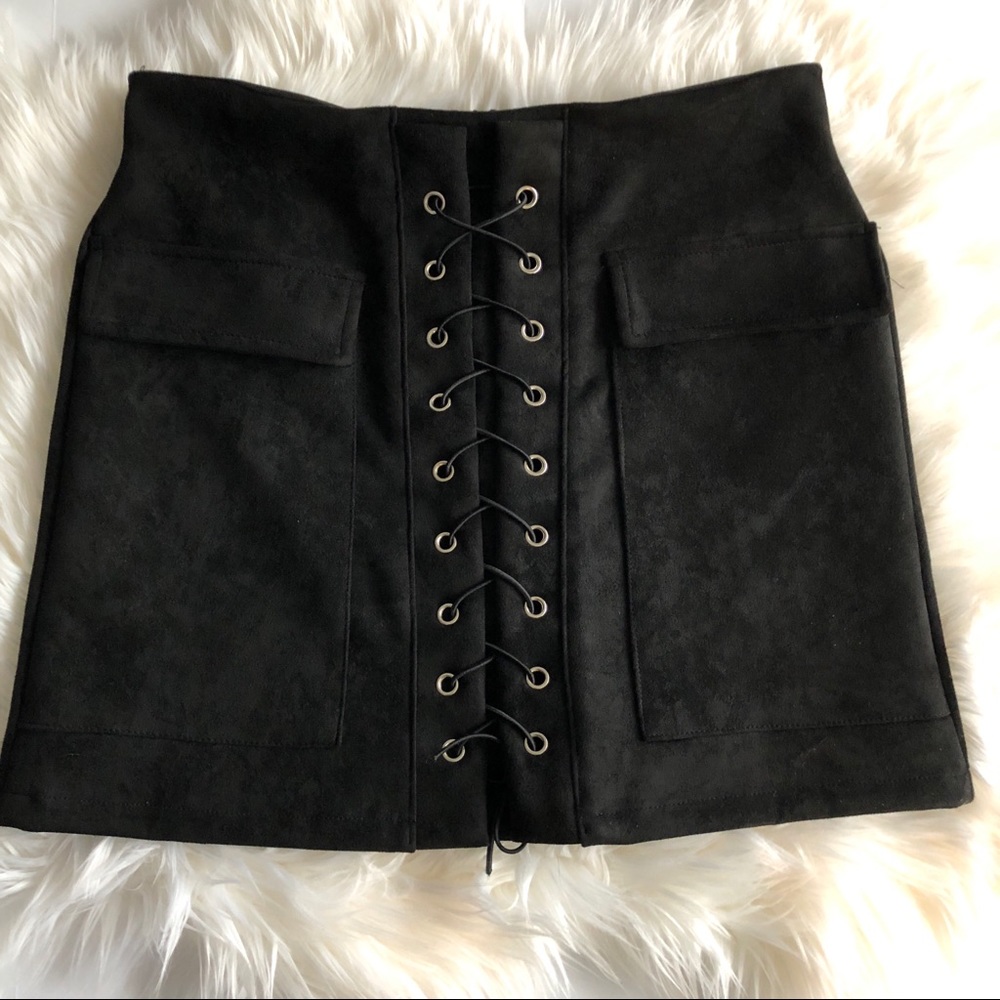 Black Suede Lace Up Skirt